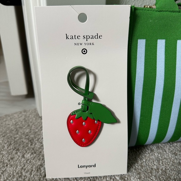 New! Kate Spade x Target Stripe Knit Crossbody Green/BlueTote NWT + Strawberry - Picture 3 of 4